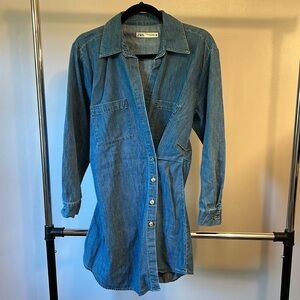 Zara Asymmetrical Denim Shirt Dress